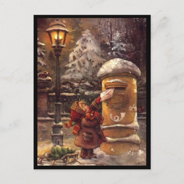 Dessin enfant postant sa lettre noël postcard (Front)