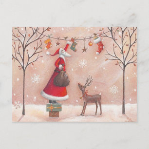 Dessin Père Noël renne Postcard