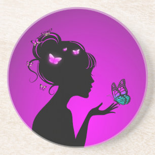 Dessous De Verre En Grès femme papillons violets Coaster