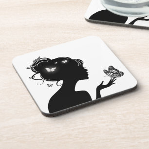 Dessous-de-verre La femme papillons blancs Coaster