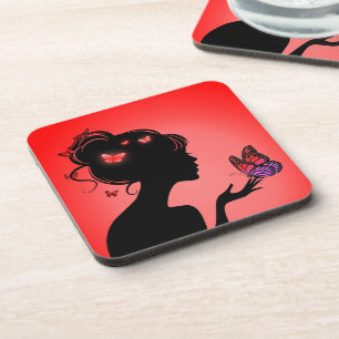 Dessous-de-verre La femme papillons rouges Coaster