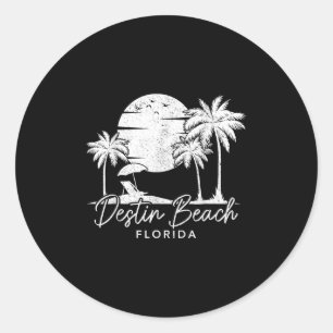 Destin Beach Florida Fl Vintage Sunset Surfer Vaca Classic Round Sticker