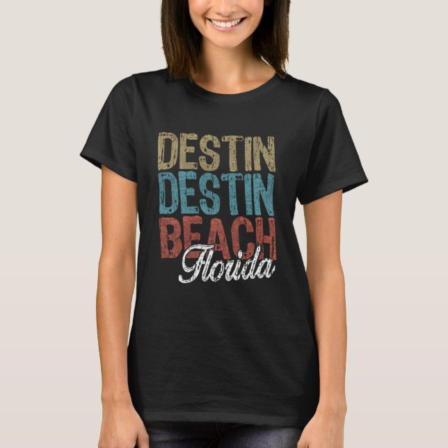 DESTIN BEACH Florida HIBISCUS & SCRIPT Three Tone  T-Shirt (Front)