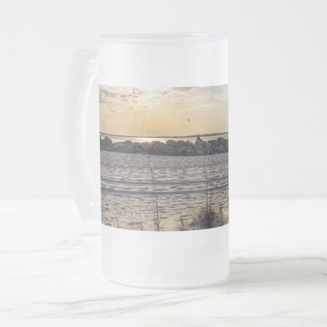 Destin Beach Florida Jetty Sunset Frosted Beer Mug (Front Left)