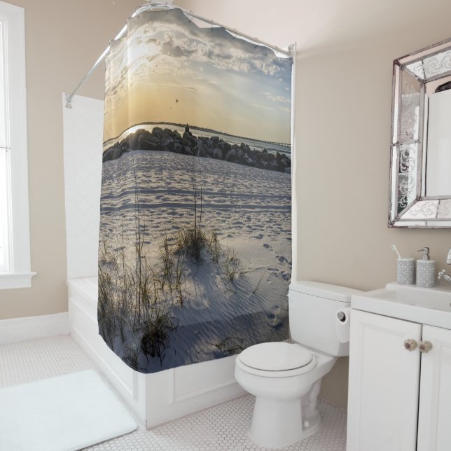 Destin Beach Florida Jetty Sunset Shower Curtain (In Situ)