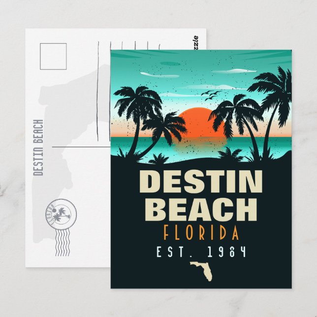 Destin Beach Florida Retro Sunset Souvenirs 60s Postcard (Front/Back)