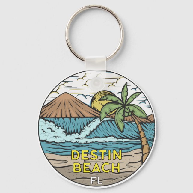 Destin Beach Florida Vintage Key Ring (Front)