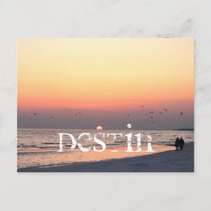 Destin, FL Sunset - Couple Walking The Beach Postcard