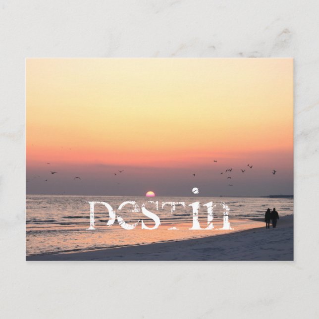 Destin, FL Sunset - Couple Walking The Beach Postcard (Front)