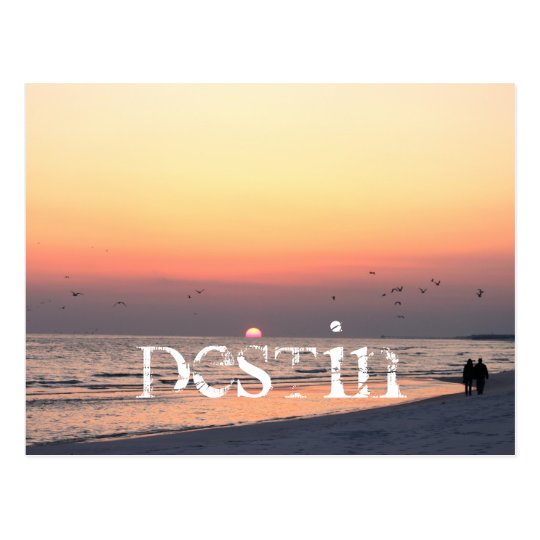 Destin, FL Sunset - Couple Walking The Beach Postcard