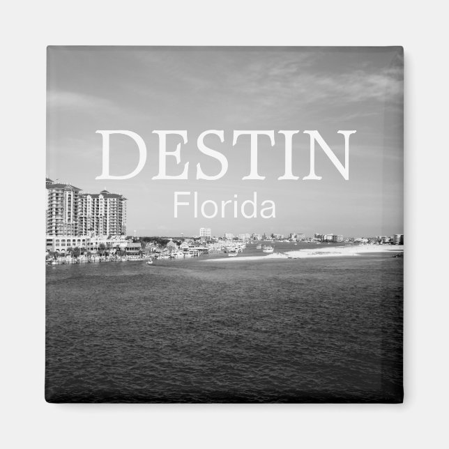 Destin Florida bay harbour black & white magnet (Front)