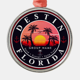 Destin Florida Beach Retro Sunset Palm Tree 80s Metal Tree Decoration