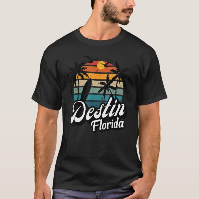 Destin Florida Beach Surfing Palm Tree Surf Retro  T-Shirt (Front)