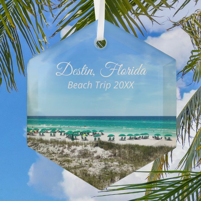 Destin Florida Beach Trip Ocean Keepsake Christmas Glass Tree Decoration (Creator Uploaded)