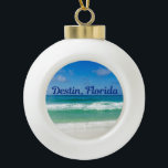 Destin Florida Blue Beach Ocean Waves Photograph Ceramic Ball Christmas Ornament<br><div class="desc">A beautiful beach photograph taken in the ideal vacation destination of Destin,  Florida. The gorgeous green waters of Sandestin wash up to the sandy seashore underneath serene blue skies to make the perfect scenic vacation photo. Commemorate your tropical vacation with this lovely gift.</div>