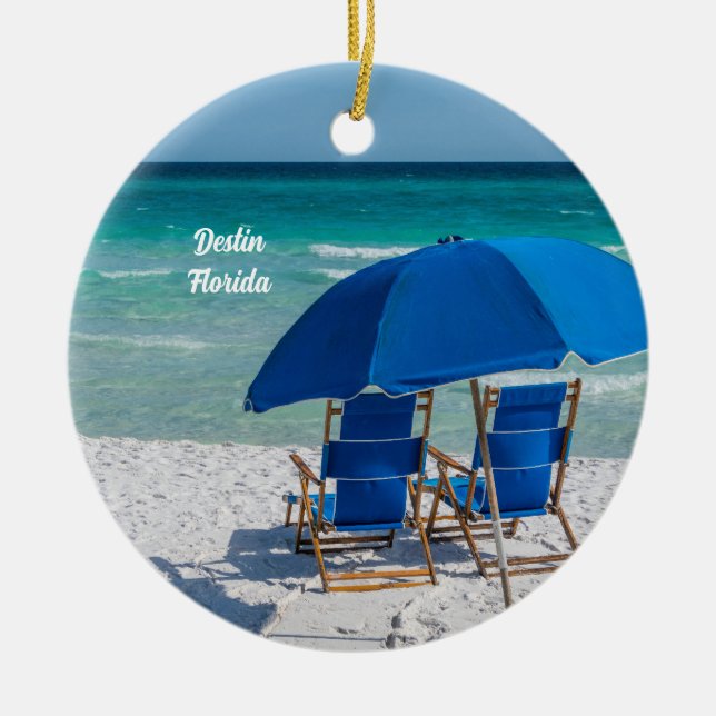 Destin Florida Chairs And Umbrella Circle Ornament (Front)