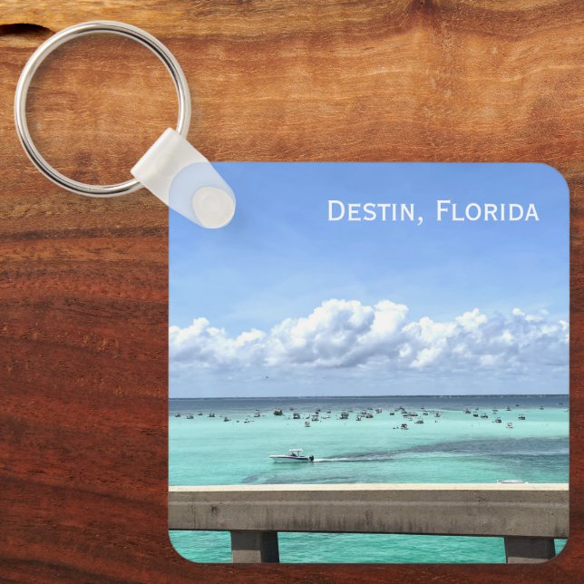 Destin Florida Crab Island Bridge Ocean Photo Key Ring (Front)
