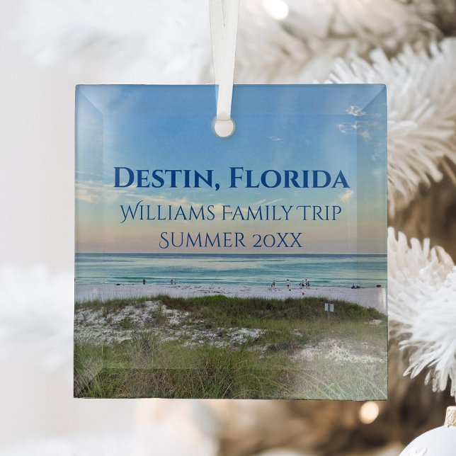 Destin Florida Custom Beach Vacation Christmas Glass Tree Decoration (Creator Uploaded)