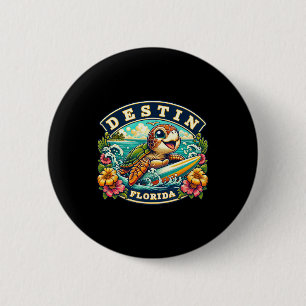 Destin Florida Cute Sea Turtle Surfing  6 Cm Round Badge