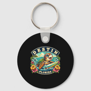 Destin Florida Cute Sea Turtle Surfing Key Ring