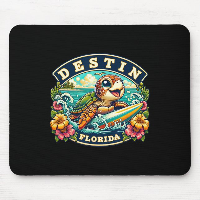 Destin Florida Cute Sea Turtle Surfing  Mouse Mat (Front)