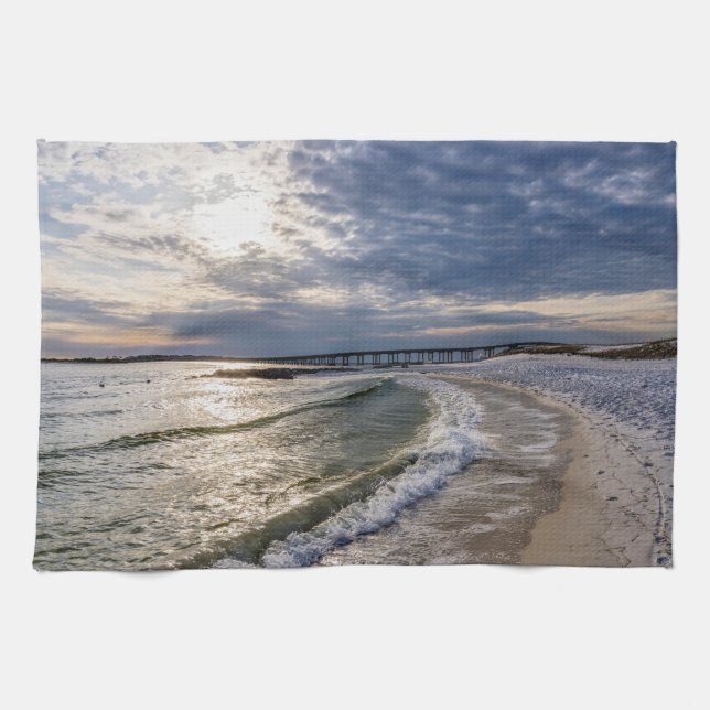 Destin Florida Evening Waves Kitchen Towel (Horizontal)