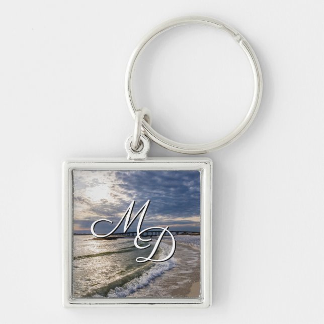 Destin Florida Evening Waves Square Keychain (Front)