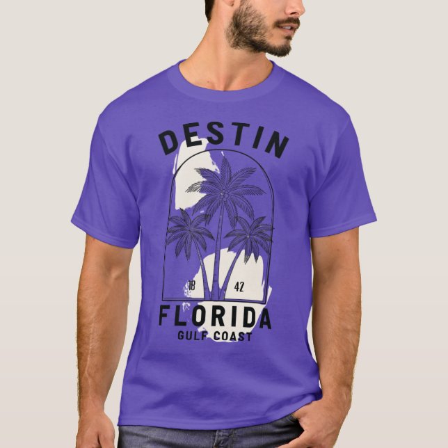 Destin Florida Gulf Coast Minimalist Palm Tree Flo T-Shirt (Front)