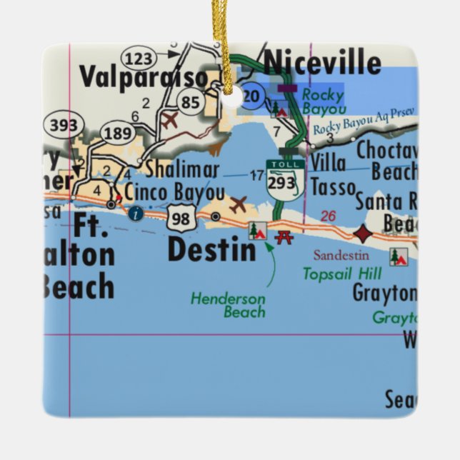 Destin Florida Map Ceramic Ornament (Front)