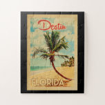 Destin Florida Palm Tree Beach Vintage Travel Jigsaw Puzzle<br><div class="desc">Destin Florida design in Vintage Travel style featuring a palm tree on the beach with ocean and sky.</div>