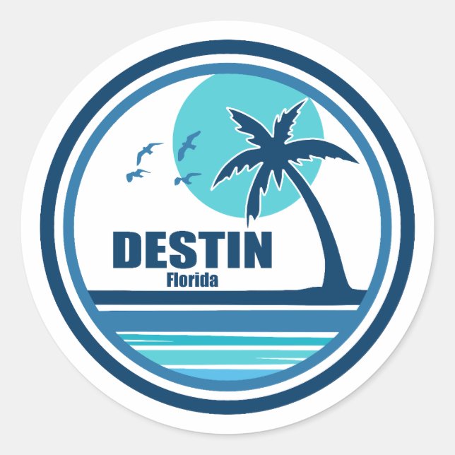 Destin Florida Palm Tree Birds Classic Round Sticker (Front)