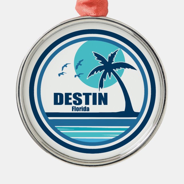 Destin Florida Palm Tree Birds Metal Tree Decoration (Front)