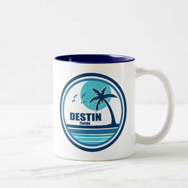 Destin Florida Palm Tree Birds Two-Tone Coffee Mug (Right)