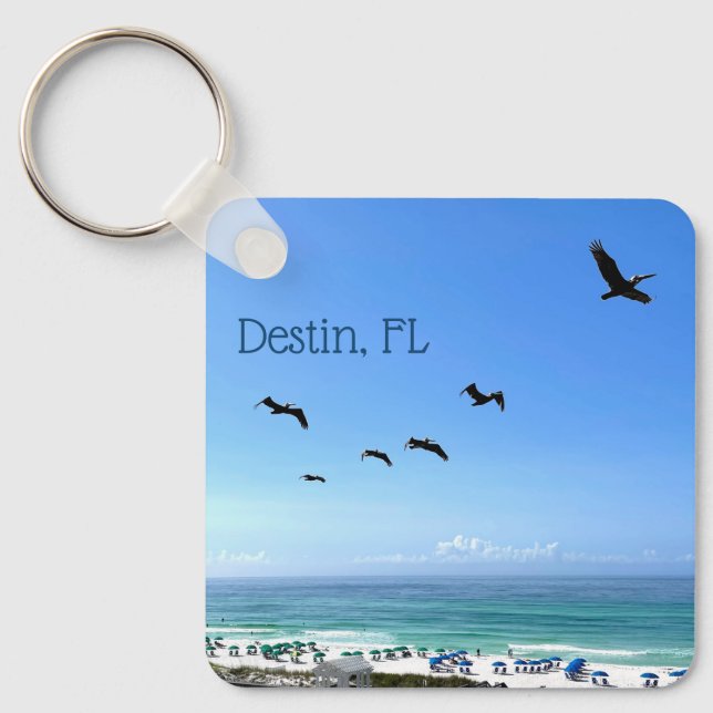 Destin Florida Pelicans Pretty Ocean Photography Key Ring (Front)