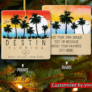 Destin Florida Retro Sunset Palm tree 60s Ceramic Ornament