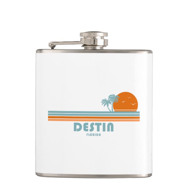 Destin Florida Sun Palm Trees Hip Flask (Front)