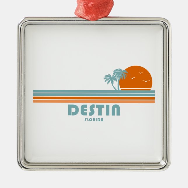Destin Florida Sun Palm Trees Metal Tree Decoration (Front)