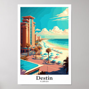 Destin Florida Travel Vintage Illustration Poster