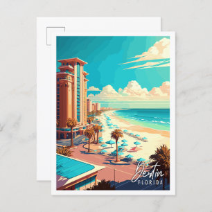 Destin Florida USA vintage travel illustration Postcard