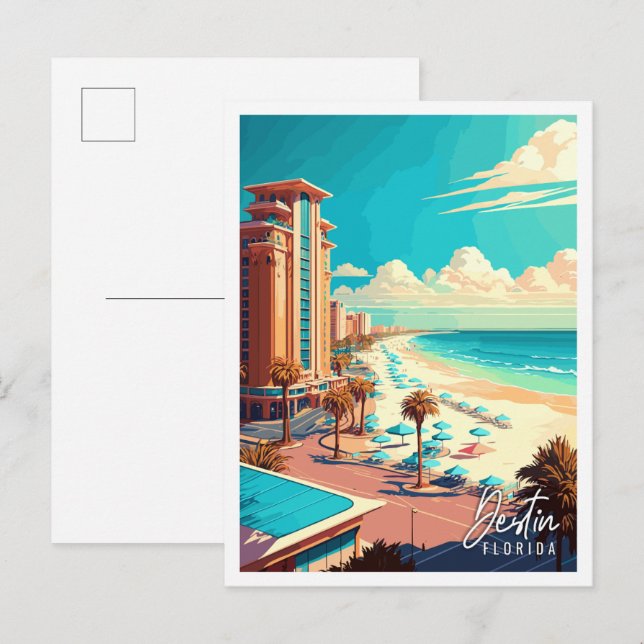 Destin Florida USA vintage travel illustration Postcard (Front/Back)