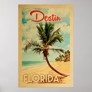 Destin Florida Vintage Palm Tree Beach Poster