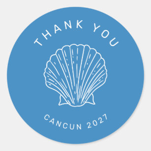 Destination Abroad Wedding Blue Thank You Classic Round Sticker