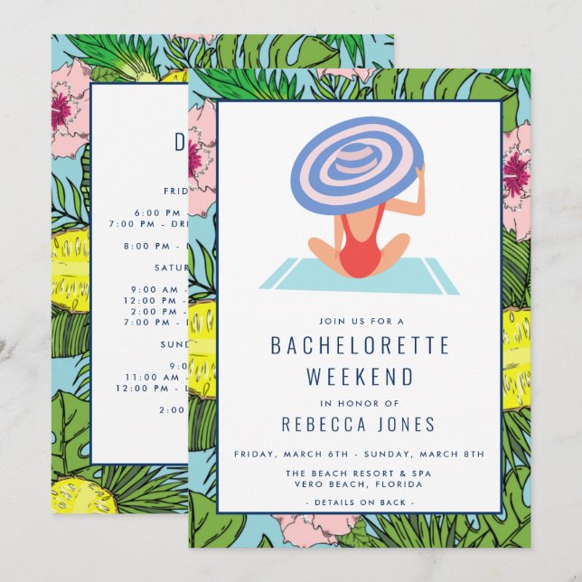 Destination Bachelorette Beach Weekend Trip Invitation (Front/Back)