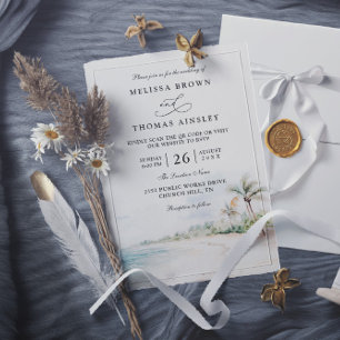 Destination Beach Elegant Modern QR Code Wedding Invitation