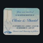 Destination beach elegant wedding invitation magnet<br><div class="desc">Destination beach,  tropical elegant wedding invitation magnet. A coastal photo and two wedding champagne glasses with heart-shaped base. Ideal for summer beach weddings. You can change text or background.</div>