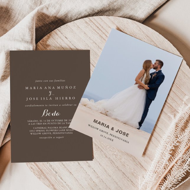 Destination Beach Photo Spanish Boda Wedding Invitation (Creator Uploaded)