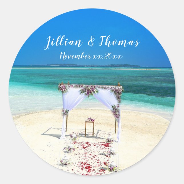Destination Beach Wedding Classic Round Sticker (Front)