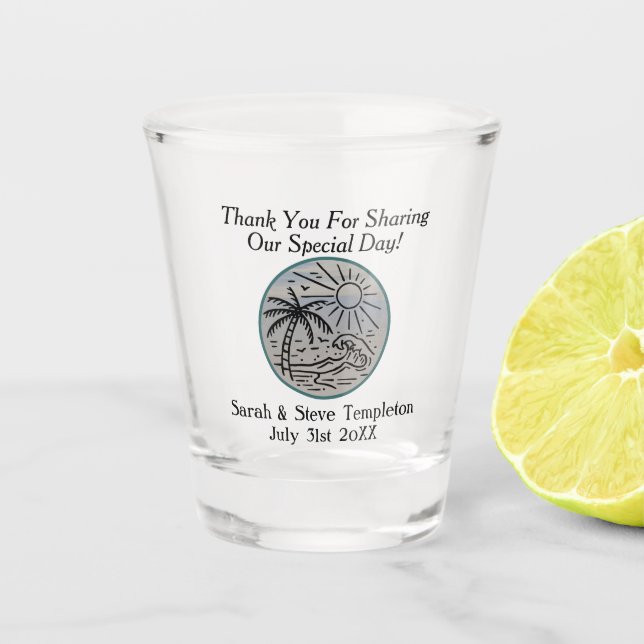 Destination Beach Wedding Thank You Favours Bride Shot Glass (Front)
