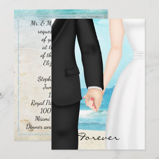 Destination Beach Wedding with Bride and Groom Invitation (Front/Back)