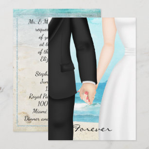 Destination Beach Wedding with Bride and Groom Invitation